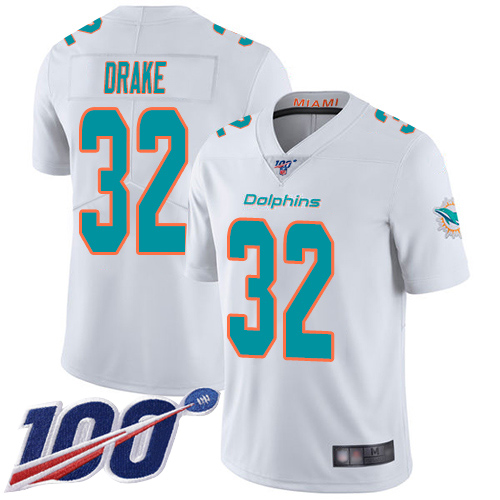 Nike Miami Dolphins #32 Kenyan Drake White Men Stitched NFL 100th Season Vapor Limited Jersey->miami dolphins->NFL Jersey